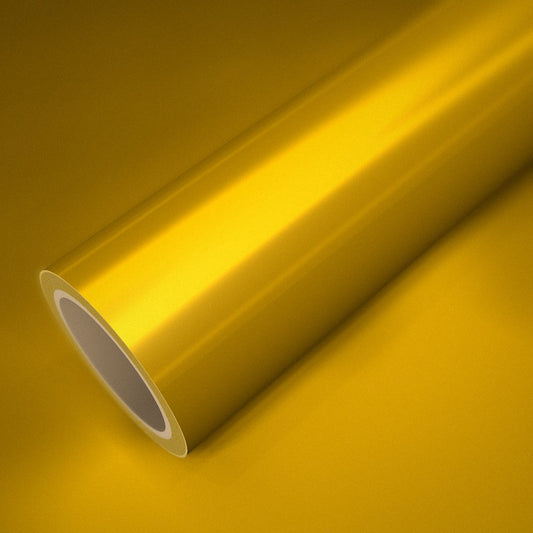 Rotolo di pellicola ICR® giallo metallizzato satinato su un foglio della stessa pellicola