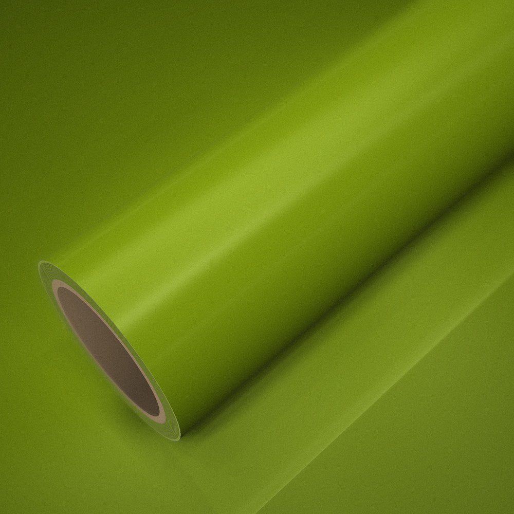 Rotolo di pellicola ICR® giallo verde fluo lucido su un foglio della stessa pellicola